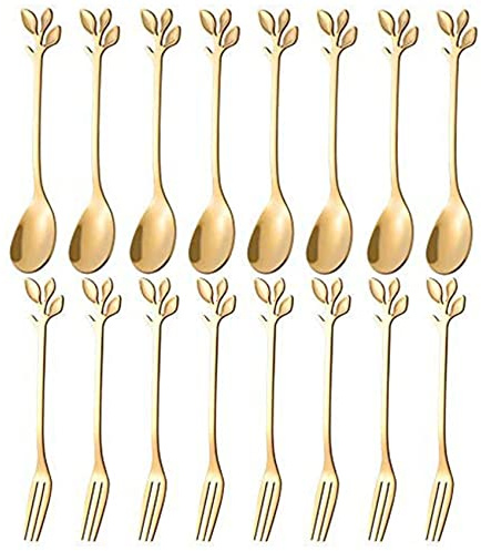 Cudisoewer 20PCS Dessert Spoon and Fork Set Cake Fork Coffee Spoon Fruit Fork Stainless Steel -Gold