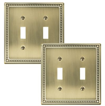 TREEWELL 2-Pack Double Toggle Light Switch Cover Plate, Pearls Decorative Dual Switch Plate Covers, Antique Brass 2 Gang Metal Wall Plate, Corrosion Resistant
