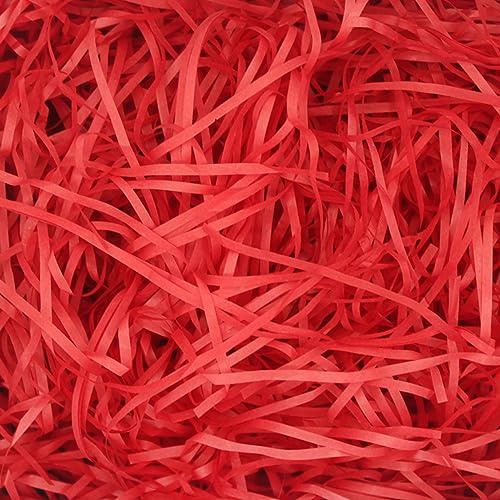 HXJADM 150g Papier Déchiqueté, Panier Cadeau de Remplissage Remplir des Fournitures de Fête et Emballage Cadeau, Raffia Remplissage Papier de soie déchiqueté (Rouge)