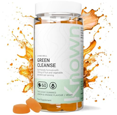 Known Delicious Green Cleanse Gummies - Chlorella & Gut-Friendly Bacteria - Natural Lemon & Orange Flavour - 60 Vegan Gummies, 1 Month Supply