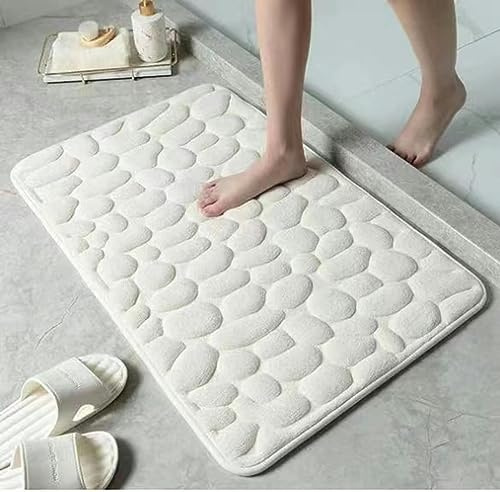 FNTSMA Badezimmer-Badematte mit Kopfsteinpflaster-Prägung, rutschfeste Matte in der Badewanne, Bodenteppich, Duschraum-Fußmatte, Memory-Schaum-Kopfsteinpflaster-Matte-CN1015-50 x 80 cm
