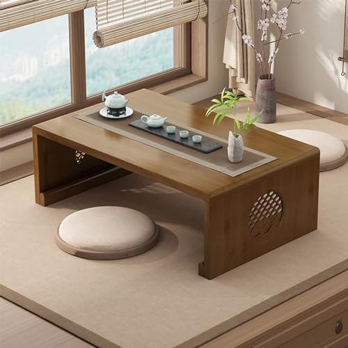 JIANCNGU Table basse japonaise en bambou pliable pour la méditation - Tatami pliable pour salon, salle à manger, décoration d'intérieur (noyer, taille L)