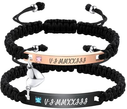 OTXIXTO Personalisierte Passende Armbänder für Paare Einstellbare Geflochtene Paare Armbänder mit Verbindbarem Herz Personalisiertes Gravur Beziehung Name Armband Schmuck Geschenke für Freund Freundin
