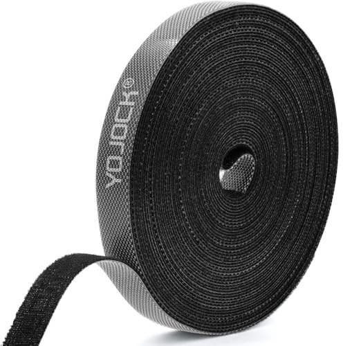 YOJOCK 16Ft x 0.39In Adjustable Cable Straps Reusable Nylon Securing Cord Ties 0.39 inch Wide Cable Ties Hook and Loop Securing Strap for Cable Tidy, Wire Management, Cord Organiser, Black (16ft)