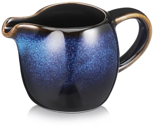 DECHOUS Ceramic Milk Jug, Glazed Creamer Jug with Handle and Pouring | Spout Coffee Milk Pitcher for Cream, Milk, Tea and Sauce (Blue)