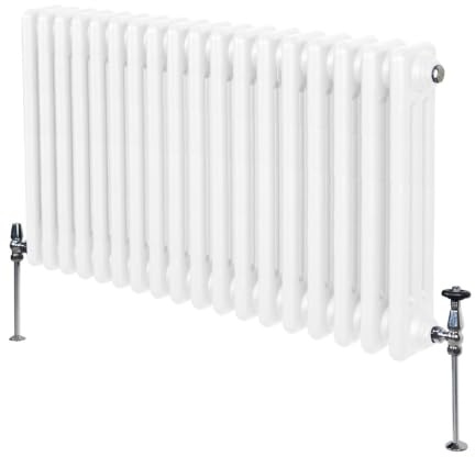 Radiatore Termosifone a 3 Colonne 600mm x 832mm Moderno Centralizzato Bianco in Acciaio Inox Orizzontale a Parete Cucina Soggiorno Bagno Kit di Fissaggio e Spazzola Inclusi
