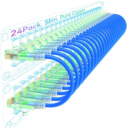 Sokqovt Cat6a Patch Cables Slim 2ft (24 Pack), Flexible Cat6 Ethernet Cable 10G 550MHZ, 28AWG Pure Copper Cat6 for Network Cabinet, Blue