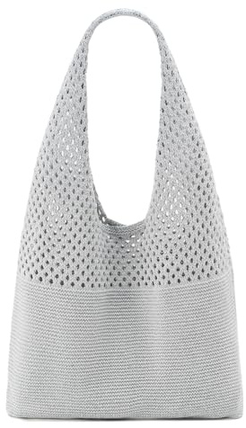 QIUTIMIY borse a tracolla da spiaggia in rete all'uncinetto, borsa a tracolla per le vacanze estive boho, borsa a tracolla da donna，grigio chiaro