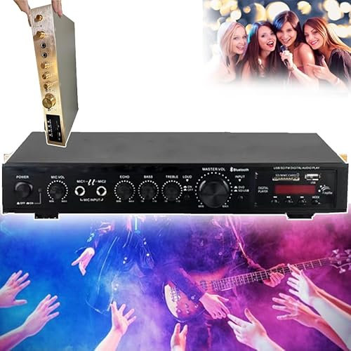 PLABNK Amplificatore HiFi da 600 W (Audio Surround), Amplificatore Digitale - Stereo FM USB A 5 Canali, Supporto Radio FM/AM, Regolazione del Volume, con Telecomando/Antenna, per Karaoke,Gold