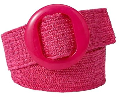 AMENGJ Flechtgürtel Damen Grün Schwarz Gelb Vintage Geflochtener Taillengürtel Damengürtel Runde Schnalle Breiter Stil Elastizitätsgürtel for Damen Kleidungszubehör(Rose)