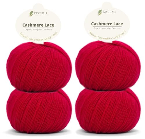 PASCUALI | Bio Cashmere Lace. Strickwolle aus 100% Kaschmirwolle Wolle zum Stricken und Häkeln, SET: 4 Knäuel - 100g - Farbe: Erdbeere 58