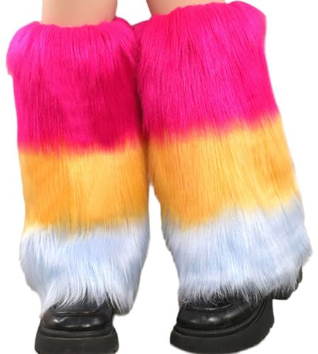 Chenxi Studio Beinstulpen für Damen, Mädchen, Damen, Winter, Plüsch, Kontrastfarbe, Beinwärmer, ästhetisch, Vintage, flauschig, verdickte Stiefelstulpen, Beinmanschetten, lange Socken, Rosenrot, Gelb,