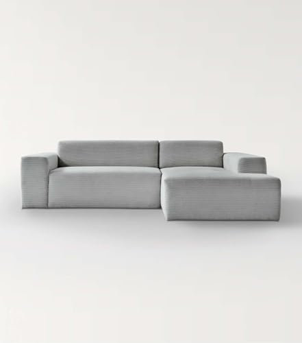 mokebo Ecksofa aus Cord 'Die Lässige', Eckcouch aus weichem Cordstoff fürs Wohnzimmer, bequemes 3-Sitzer Sofa oder Cordsofa in L-Form, 253x70x188 (BxHxT in cm) in Anthrazit - Ottomane rechts