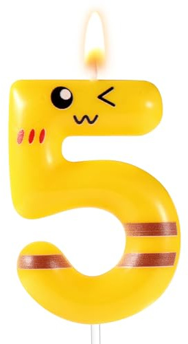 Lasuroa Yellow Cartoon Birthday Cake Candle, Yellow Number Birthday Cake Decoration, Happy Birthday Number Candles for Party Supplies (5)