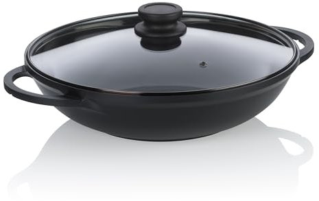 kela Wokpfanne 32 cm mit Glasdeckel ATURA, Wok Induktion 4 Liter, Aluguss keramisch beschichtet, PFAS frei, schwarz