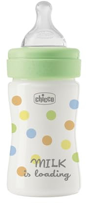 Chicco Biberon Perfect Easy Flusso Lento, con Tettarella Physio in Morbido Silicone e Finitura Soft Sense, Anticolica, Riduce Rigurgito e Irritabilità, Bottiglia in Plastica da 150ml, 0 Mesi+, Neutro