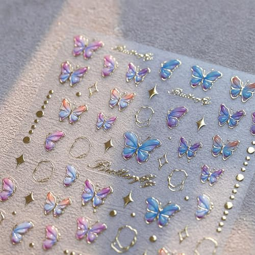 JMEOWIO 3D Mariposa Adesivi Unghie Nail Art, Stickers Unghie Autoadesivi 5D Decorazioni Unghie Nail Art Disegni 1 Fogli