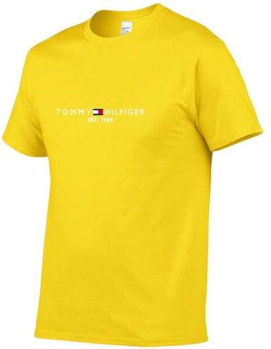 CMLDJBD Herren T-Shirt Sommerdruck Männer Reines Baumwollrundhals-t-Shirt-gelb-s