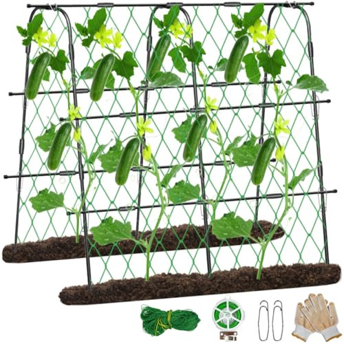 Support d'arche de jardin en treillis métallique U robuste, avec filet pour concombres, tomates, raisins – Cadre de plante surélevé extérieur, antirouille et facile à