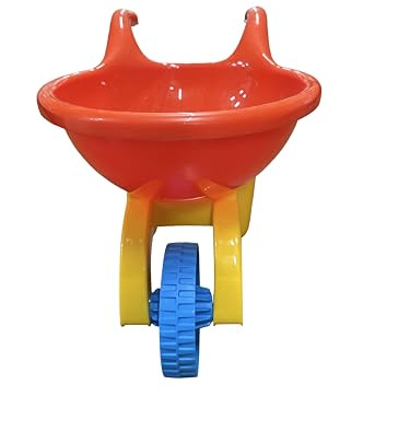 Brouette jouet pour enfants, rouge et jaune avec roue bleue, plastique résistant