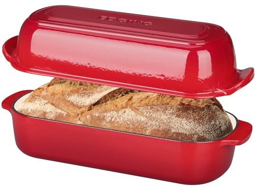 EDGING CASTING Kastenform aus emailliertem Gusseisen mit Deckel, Dutch Oven für hausgemachtes Brotbacken, 31,8 x 14 cm, 5 l, Rot