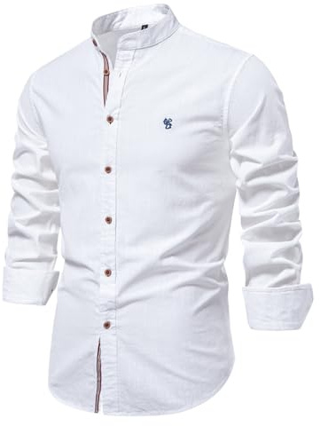 UHouse Chemise Homme Coton Manches Longues Col Mao Chemisette Bouton de Manchette Respirant Leger Vetement Fin Cut Haut Boutonné Habit Casaul Tunique Délavé vêtement