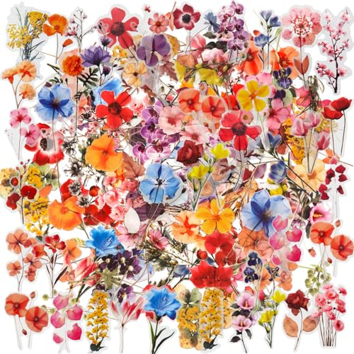 50 Pcs Floral Stickers, Self-Adhesive Waterproof Flower Stickers for Laptop, Scrapbooking, Water Bottle, Journal, DIY Crafts