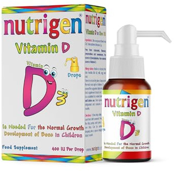 Nutrigen Vitamin D3 Drops 400 IU per Serving Pure Olive Oil Based Daily Vitamin D from Birth Onwards – Bone Development, Immune Function and Overall Growth, 20 mL