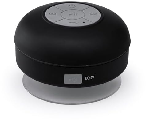 Générique Haut-Parleur Bluetooth avec Ventouse – 3 W, résistant aux éclaboussures, Fonction Mains-Libres, Batterie Rechargeable – Coloris Noir – Corps en ABS