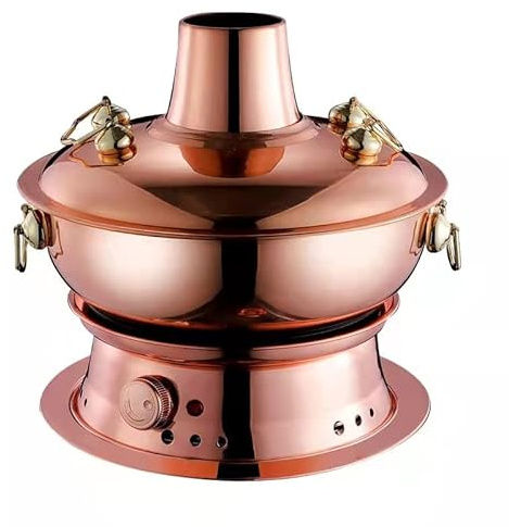 Pot Vintage Shabu,Chinese Charcoal Shabu Shabu Hot Pot Vintage Copper Shabu Shabu Pot Pan Cooker with Chimney for Home Restaurant Party Cookware