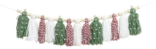 Ghirlanda di Nappe Bohémien per Natalizie, Boho Nappa Bandierine con Perline di Legno, Decorazioni Natalizie per la Casa da Appendere alla Parete per Camera da Letto, Ufficio, Casa, Pareti, Feste