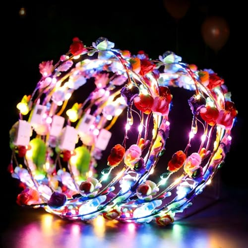 Kimimara Blumenkranz LED Kopfschmuck 12pcs mit leuchtenden Laternenketten Haarschmuck für Frauen und Kinder Mehrfarbiger Haarreif-Schmuck Geeignet für Halloween, Hochzeiten, Feiern, Karneval, Party