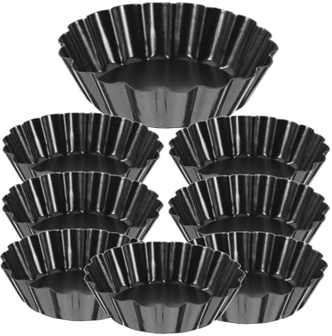 ABOOFAN 8 piezas Molde para Tartaletas Mini con Fondo Desmontable Acero al Carbono Resistente Antiadherente para Horno y Repostería Casera Bandeja para Tartas Fácil de Desmoldar y Limpiar