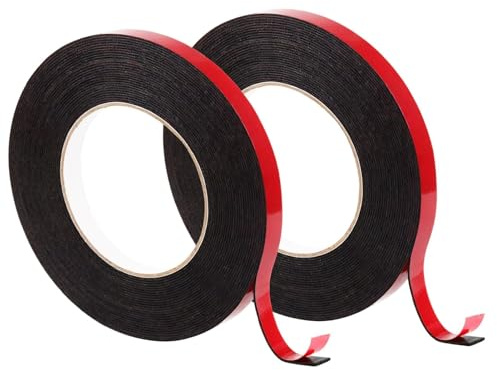 Amztour PE Ruban Adhésif Double Face Extra Fort 12mm x 10m （2 Volumes） Montage Adhesif à l'eau et aux hautes températures pour la Décoration du Bureau et de La Maison, Noir
