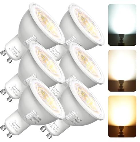 TobeBright GU10 LED Bulbs 3CCT 2700K/4000K/6000K, GU10 MR16 LED Bulb 6W Equivalent 50W 550 Lumens 38°Spotlight, Non-Dimmable GU10 Halogen Light Bulb Replacement for Track Light, Range Hood, Artwork
