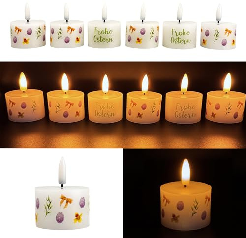 Online Fuchs 6 LED-Kerzen, Teelichter mit realistischer Flamme und Timer im Frühlings-Design - inklusive Geschenkverpackung - Osterdeko (Grün)