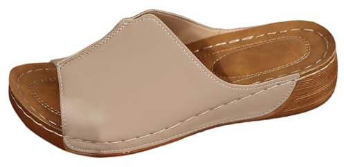 Pantoletter dam, bågstöd – skor, ortopediska sandaler, bekväma sommarskor, halkfria kilsandaler, sandaletter, kvinnor, fritid, strandskor, bohemiska utomhussandaler, eleganta, platåtofflor, Beige, 41