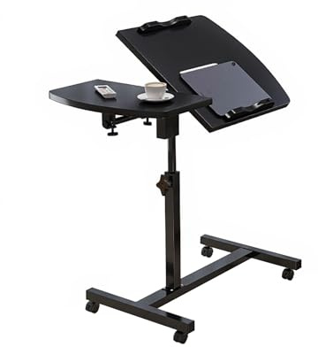 tavolino letto,Regolazione bidirezionale a 90°,piano di lavoro di alta qualità,rotelle silenziose, altezza regolabile,telaio in acciaio,piano di lavoro spesso,scrivania per laptop,librer(Color:nero)