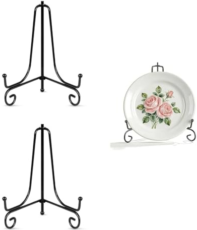 UCLEVER Supporto per piatti in ferro da 14,5 cm, 2 pezzi, colore nero, supporto per piatti, ciotole, piatti per tessuti per la casa (nero)