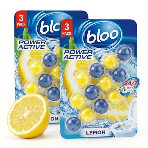 Bloo Power Active Lemon Toilet Rim Block 6 Pack - Toilet Limescale Remover with Foaming Toilet Cleaner, Anti-Limescale Toilet Bowl Blocks, Long Lasting Toilet Freshener, 240 Flushes Per Block