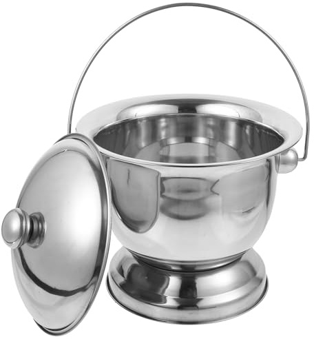 Gogogmee Pot de Chambre Inoxydable avec Couvercle Hermétique, Pot D'urine pour Personnes Âgées et Garçon et Filles, Seau Portable en Acier Inox 1,8 L, Urinoir Domestique Pratique