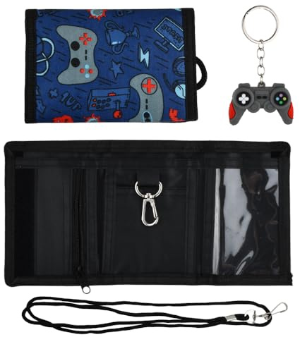 Solvio Boys Wallet, Tri-fold Kids Wallet for Boys Ages 4-16, Waterproof Canvas Children's Wallet with Zippered Coin Pocket, Detachable Lanyard, Ideal Gifts for School & Travel (Game Console Theme)