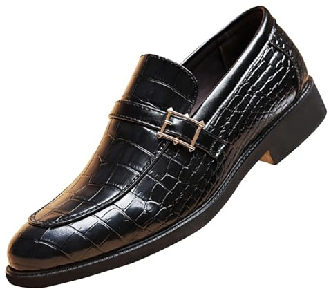OBiQuzz Chaussures de costume pour homme à enfiler pour mariage, bureau | Chaussures d'affaires brillantes en cuir pointu - Mocassins légers - Antidérapantes - Chaussures basses en cuir