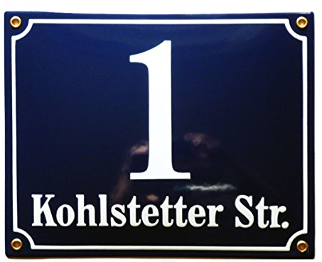 Hausnummer Hausnummernschild Emaille 20x25 cm mit Wunschstraßennamen und Nummer Straßennamen, Hausschild, Individuell anpassbare Hausnummer, Vorbohrungen Wetterfest, Türschild, Wunschtext