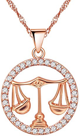 Uloveido 12 Zodiac Constellation Libra Pendant Necklace with White Cubic Zircon for Girls Birthday Gift N1047