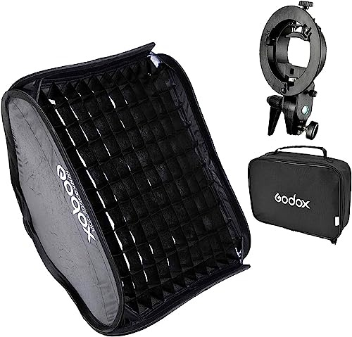 Godox - Supporto a S con supporto pieghevole da 40 x 40 cm, Softbox e griglia a nido d'ape e borsa a nido d'ape