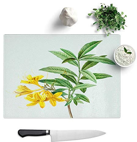 Yellow Azalea Flowers by Pierre-Joseph Redoute Toughened Glass Chopping Board Kitchen Worktop Saver Non-Slip, 39 x 28.5 cm