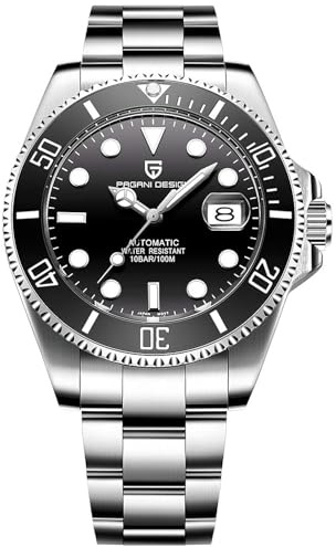Herrklockor helautomatisk mekanisk armbandsur för män rostfritt stål mode vardaglig affärsklänning analog klocka man, Svart, armband