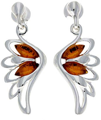 Äkta naturlig baltisk bärnsten och 925 sterlingsilver ängel vinge droppe örhängen GL148 e sterlingsilver, colore: Konjak, cod. GL148C