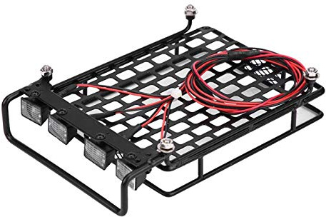 Voluxe RC Rack With Light, RC Accessory RC Roof Rack Luggage, Large Size Luggage Rack Metal RC Roof Rack for Axial SCX10 1/10 RC Car(4 white)